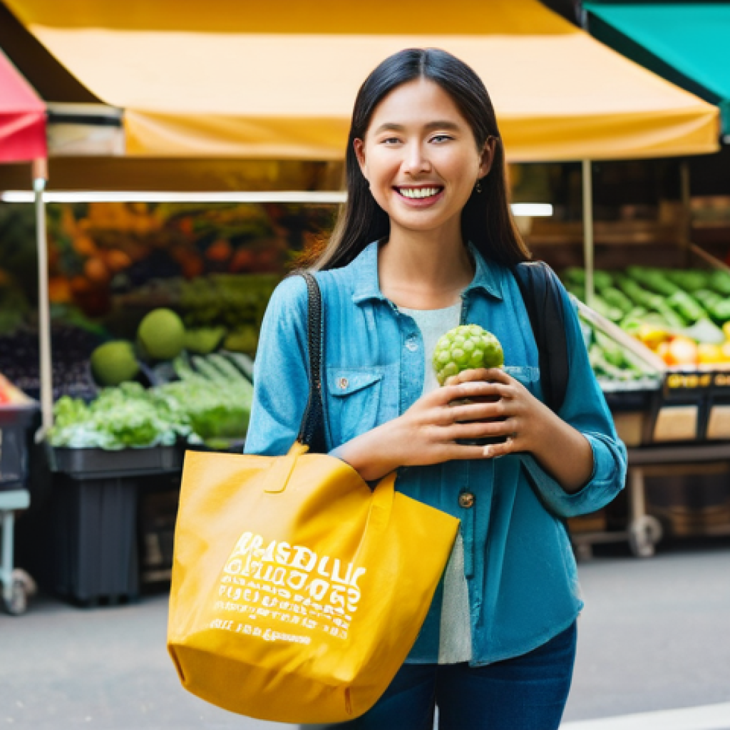 제로웨이스트 캠페인 성공 사례 - **Prompt 1: Daily Zero Waste Habits**
A bright, inviting outdoor scene at a bustling local marke...