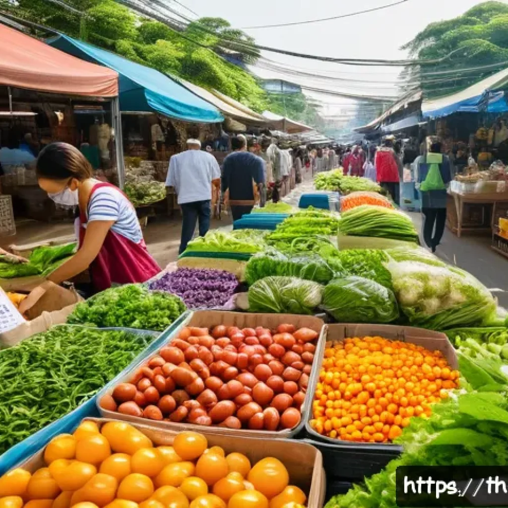 제로웨이스트 공공정책의 변화 - A vibrant urban community market in Thailand promoting zero waste: stalls filled with fresh local pr...