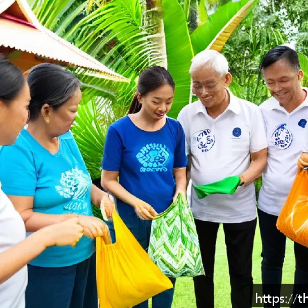 제로웨이스트 커뮤니티 구축 전략 - A vibrant Thai community workshop scene in a sunny outdoor setting where diverse adults and elderly ...