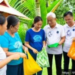 Home 22 제로웨이스트 커뮤니티 구축 전략 - A vibrant Thai community workshop scene in a sunny outdoor setting where diverse adults and elderly ...