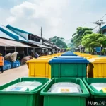 제로웨이스트 산업의 경제적 효과 - A modern waste management center in a bustling Thai community, featuring advanced automated waste so...