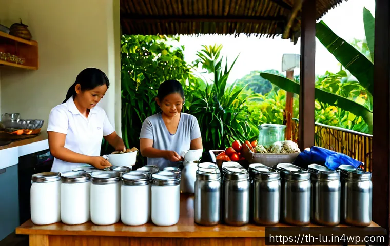 Home 15 제로웨이스트와 환경 보호의 연관성 - Photorealistic morning scene in a bright Thai home kitchen, a Thai family sorting clean glass jars, ...