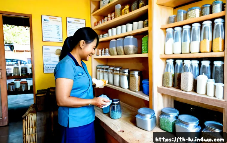 Home 15 제로웨이스트 산업의 주요 성공 요인 - Photorealistic zero-waste neighborhood refill shop in Thailand, a friendly Thai shop owner assisting...